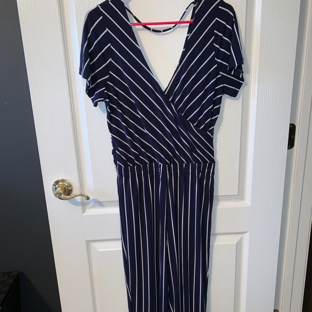 Blue Jumpsuit with White Stripes